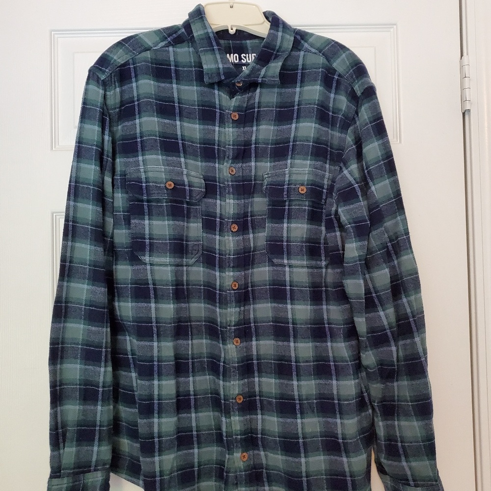 Men's Blue and Green Plaid Flannel